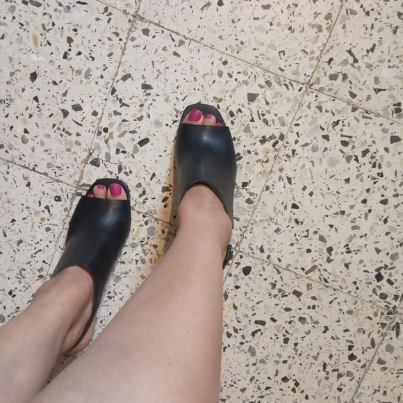 AVBL Franco Sarto Black Leather Peep Toe Mules - US7M / UK5/ EU38 - Picture 3 of 10